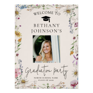 Boho Wildflower Floral Photo Graduation Party Poster
