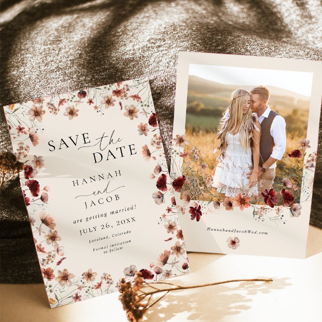 Boho Wildflower Floral Photo Wedding Save The Date (Creator Uploaded)