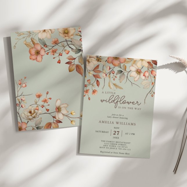 Boho Wildflower Floral Sage Green Baby Shower Invitation (Creator Uploaded)