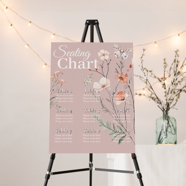Boho Wildflower Floral seating chart Foam Board (In Situ (Stand))