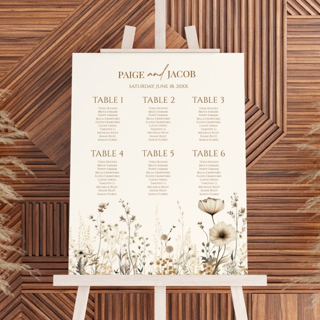 Boho Wildflower Floral Small Wedding Seating Chart Foam Board (Creator Uploaded)