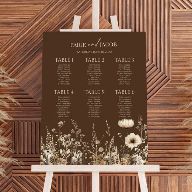 Boho Wildflower Floral Small Wedding Seating Chart Foam Board (Creator Uploaded)