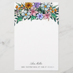 Boho Wildflower   Floral Stationary Paper