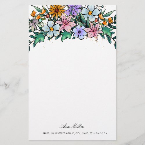 Boho Wildflower  Floral Stationary Paper