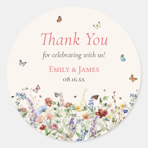 Boho Wildflower Floral Wedding Classic Round Sticker