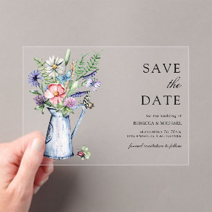 Boho Wildflower Floral Wedding Save the Date Acrylic Invitations
