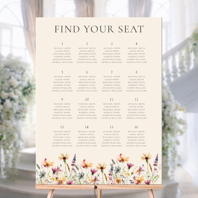 Boho Wildflower Floral Wedding Seating Chart Foam Board (Creator Uploaded)
