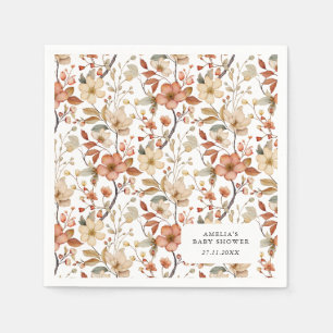 Boho Wildflower Floral White Baby Shower Napkins