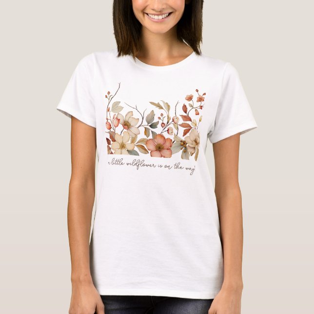 Boho Wildflower Floral White Baby Shower T-Shirt (Front)