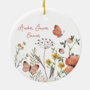 Boho Wildflower Flower Personalized Names Ceramic Ornament