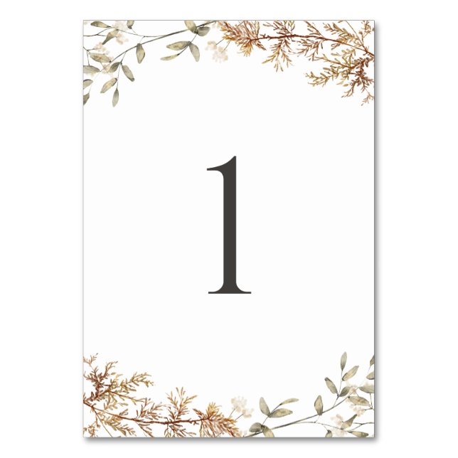 Boho Wildflower Foliage Wedding Table Number (Front)