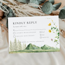 Boho Wildflower Forest Mountain Wedding RSVP Card