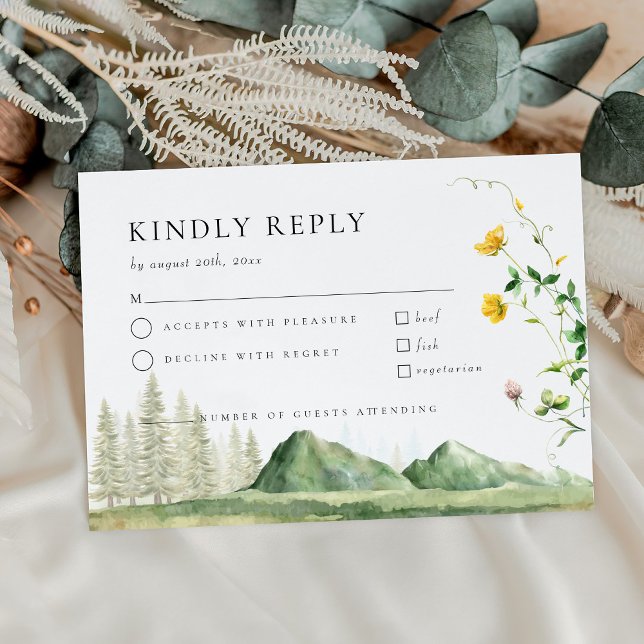 Boho Wildflower Forest Mountain Wedding RSVP Card (Creator Uploaded)