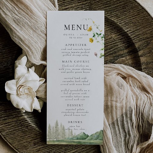 Boho Wildflower Forest Rustic Mountain Wedding Menu