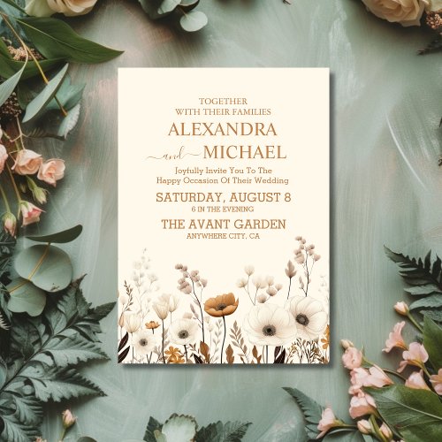 Boho Wildflower Garden Beige Casual Wedding Invitation