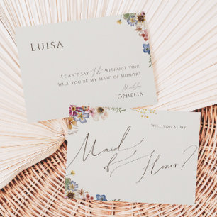 Boho Wildflower Garden Beige Maid of Honor Card