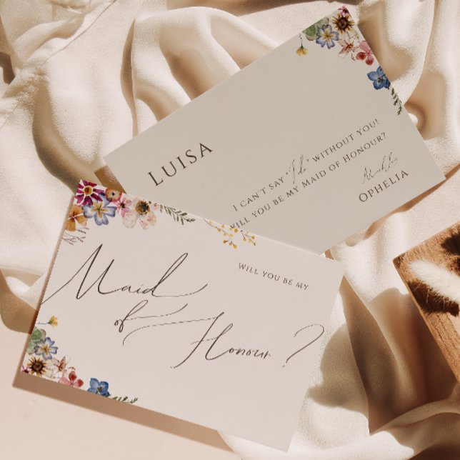 Boho Wildflower Garden | Beige Maid of Honour Card (Creator Uploaded)