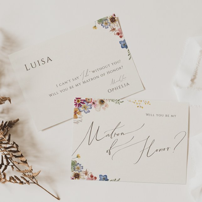 Boho Wildflower Garden Beige Matron of Honor Card (Creator Uploaded)
