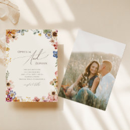 Boho Wildflower Garden Beige Photo Casual Wedding Invitation