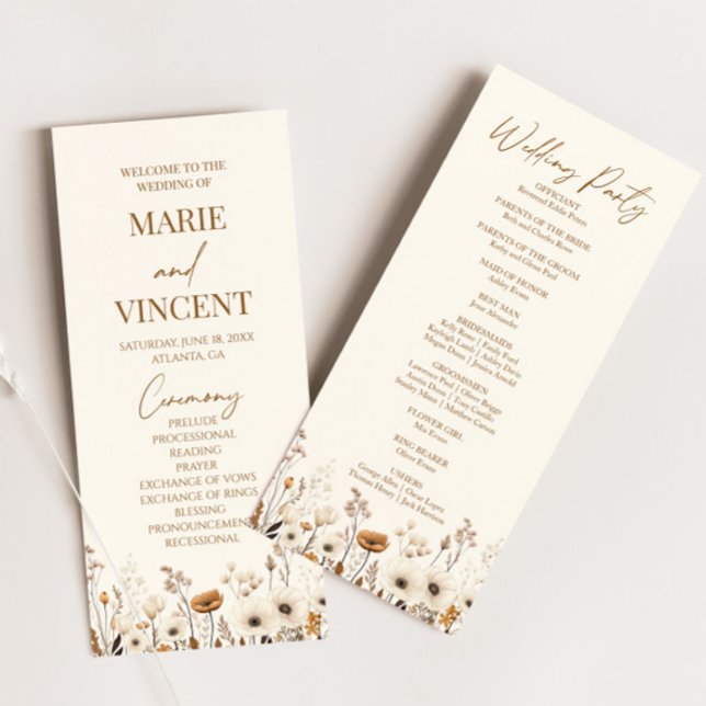 Boho Wildflower Garden Floral Wild Flowers Wedding Program (Creator Uploaded)