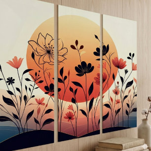 Boho Wildflower Garden Terracotta Sunset Triptych