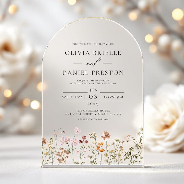 Boho Wildflower Garden Wedding Acrylic Invitations (Creator Uploaded)