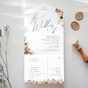Boho Wildflower Garden Wedding Of Seal and Send All In One Invitation