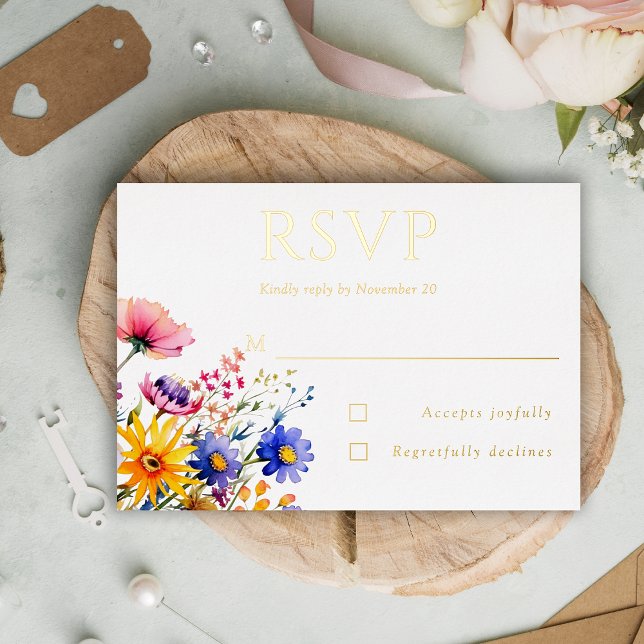 Boho Wildflower Garden Wedding RSVP Foil Invitation (Creator Uploaded)