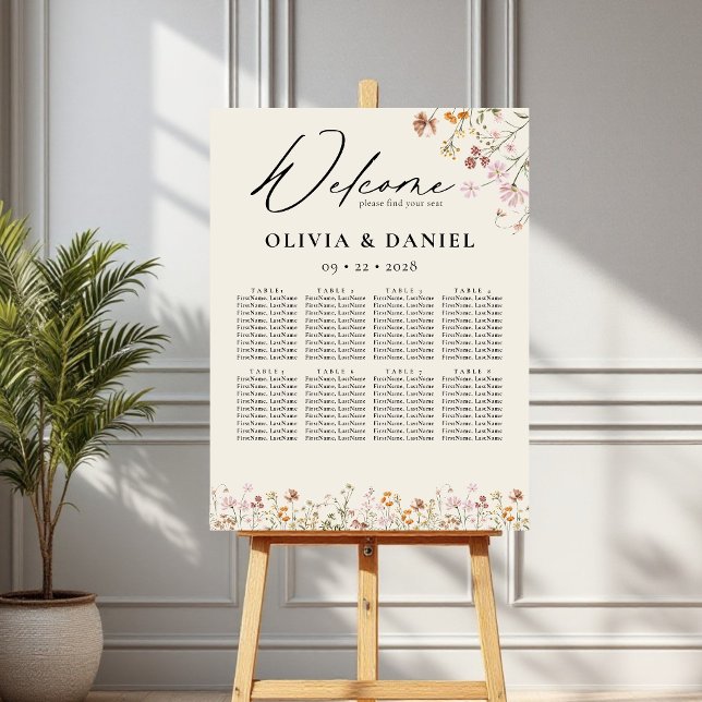 Boho Wildflower Garden Wedding Seating Chart Foam Board (Creator Uploaded)
