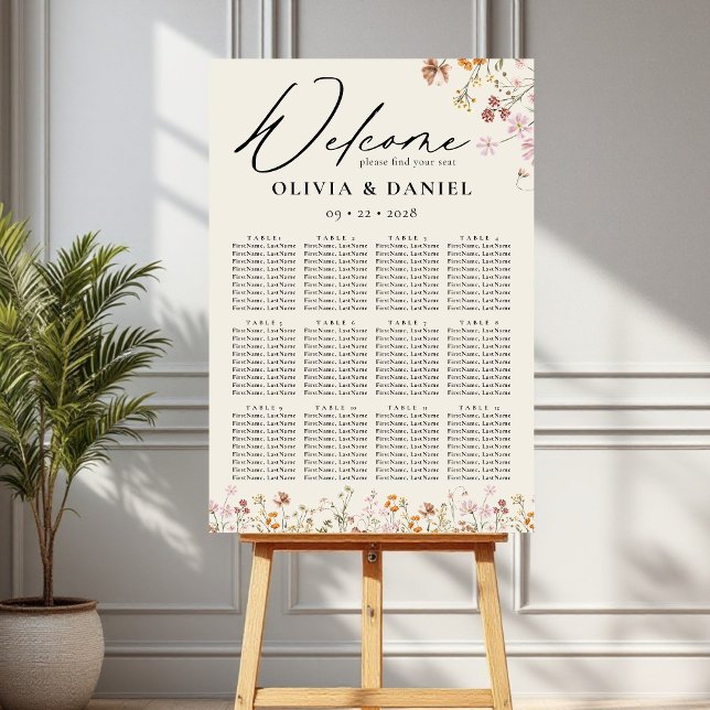 Boho Wildflower Garden Wedding Seating Chart Foam Board (Creator Uploaded)