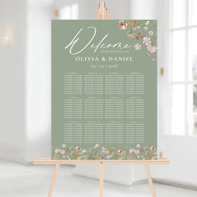 Boho Wildflower Garden Wedding Seating Chart Foam Board (Creator Uploaded)