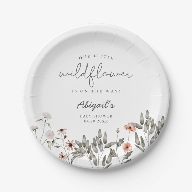 Boho Wildflower Girl Baby Shower Paper Plates (Front)