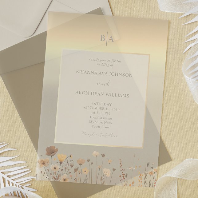 Boho Wildflower Gold Wedding Acrylic Invitations (Creator Uploaded)