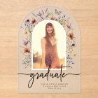 Boho Wildflower Graduate Photo Acrylic Invitations