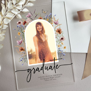 Boho Wildflower Graduate Photo Acrylic Invitations