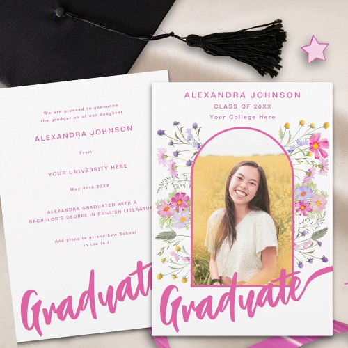 Boho Wildflower Graduate Photo Arch Pink Script