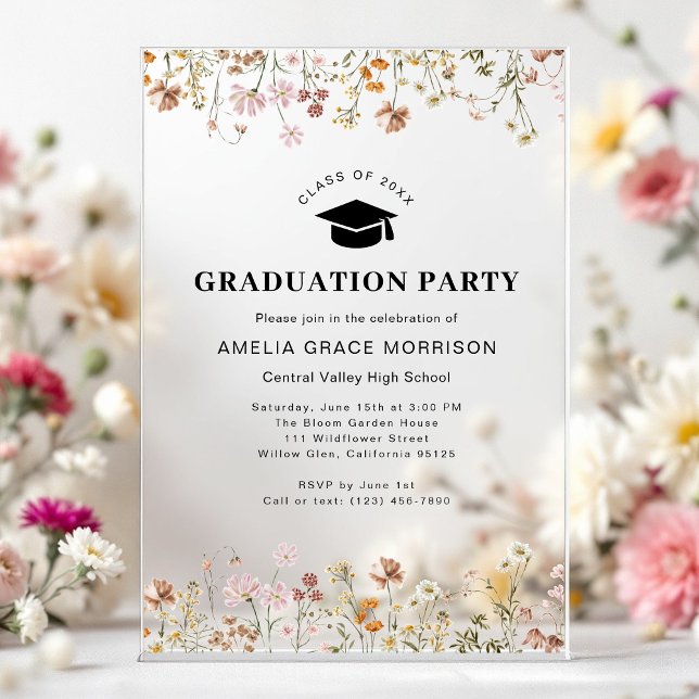 Boho Wildflower Graduation Party Boho Bloom Acrylic Invitations (Creator Uploaded)