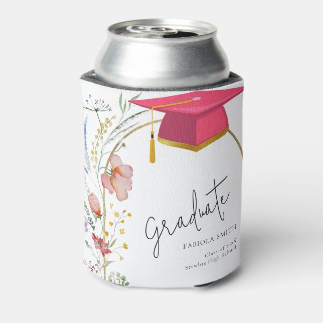 Boho WIldflower graduation Party Can Cooler (Can Back)