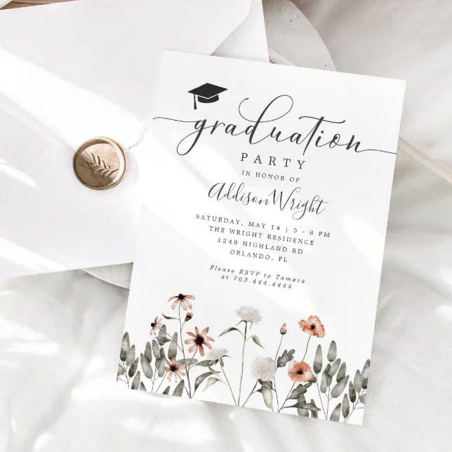 Boho Wildflower Graduation Party Invitation | Zazzle