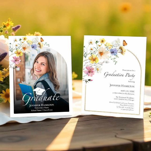 Boho Wildflower Graduation Party Photo Invitation (Creator Uploaded)