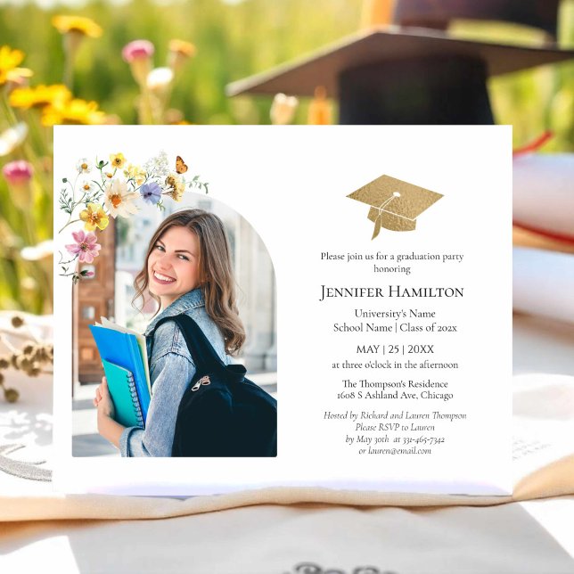 Boho Wildflower Graduation Party Photo Invitation (Creator Uploaded)