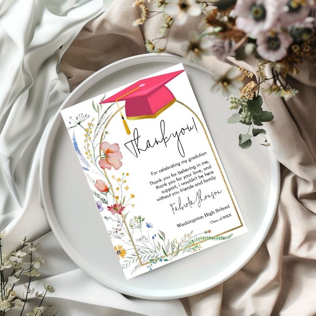 Boho WIldflower graduation photo thank you Card (Creator Uploaded)