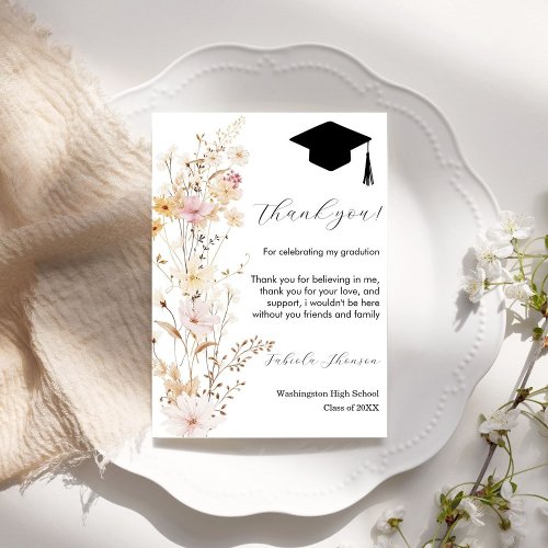 Boho Wildflower Grass Graduation Thank You Card