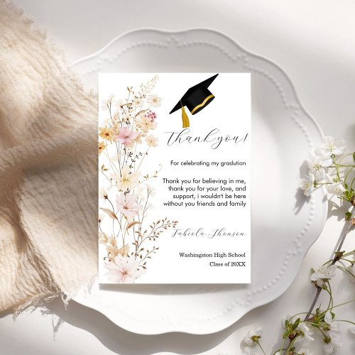 Boho Wildflower Grass Graduation Thank You Card