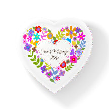 Boho Wildflower Heart Customizable Paperweight