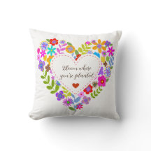 Boho Wildflower Heart Customizable Throw Pillow