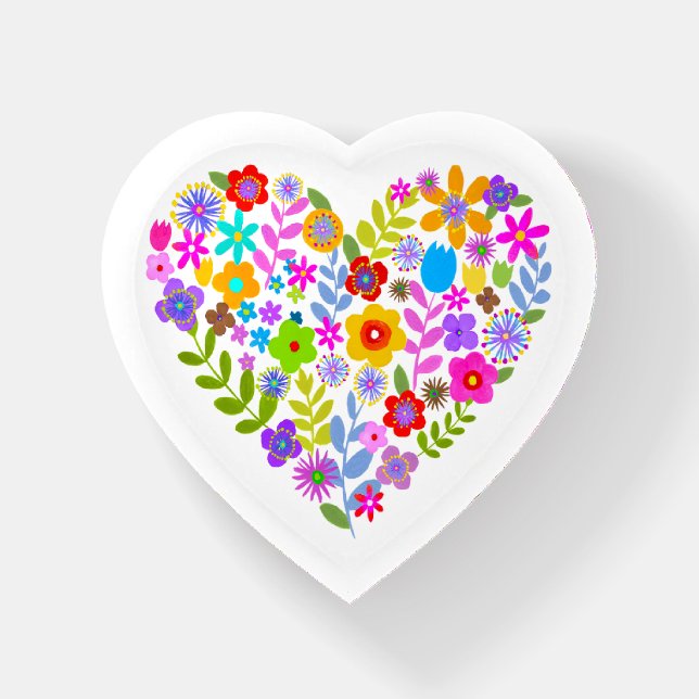 Boho Wildflower Heart Paperweight (Front)