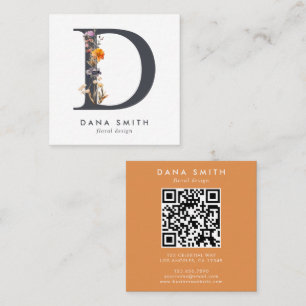 Boho Wildflower Initial D QR Code Square Business Card