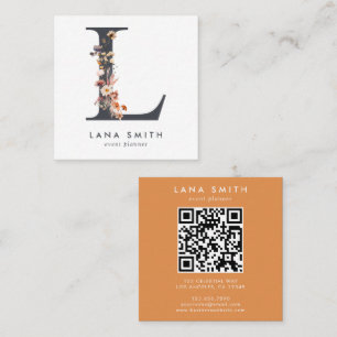 Boho Wildflower Initial L QR Code Square Business Card