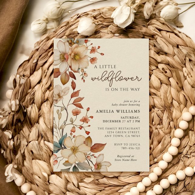 Boho Wildflower Ivory Floral Baby Shower Invitation (Creator Uploaded)